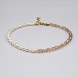 Half Pearl, Half Crystal Bead Necklace<span> - </span>Nude/Gold