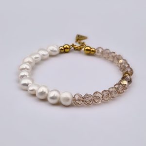 Half Pearl, Half Crystal Bead Bracelet<span> - </span>Nude/Gold