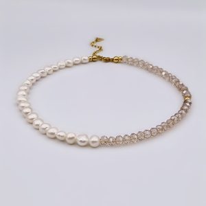 Half Pearl, Half Crystal Bead Necklace<span> - </span>Nude/Gold
