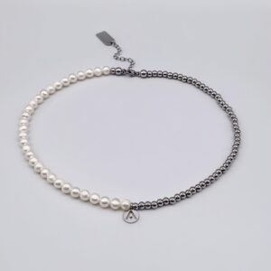 Half Pearl, Half Steel Necklace<span> - </span>Silver