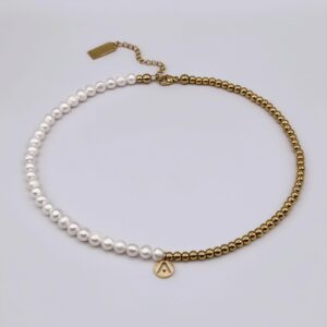 Half Pearl, Half Steel Necklace<span> - </span>Gold